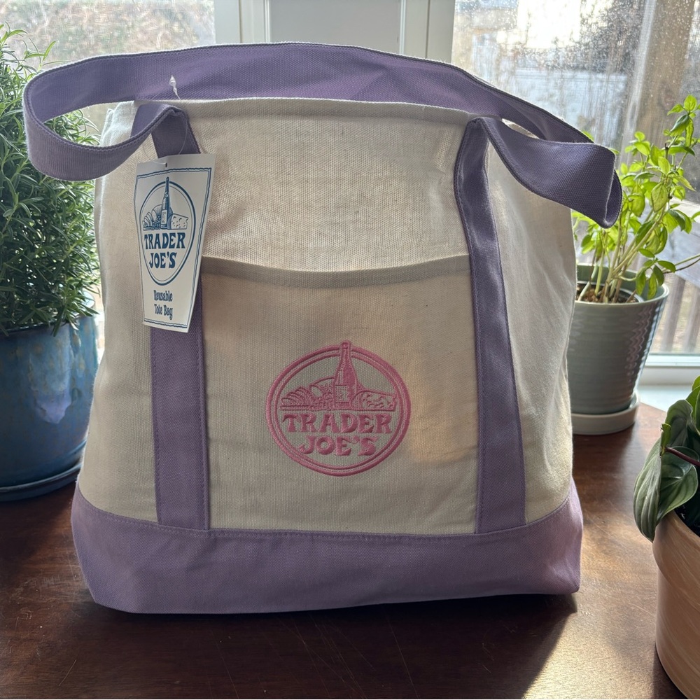Trader Joe's Lavender Canvas Tote Bag